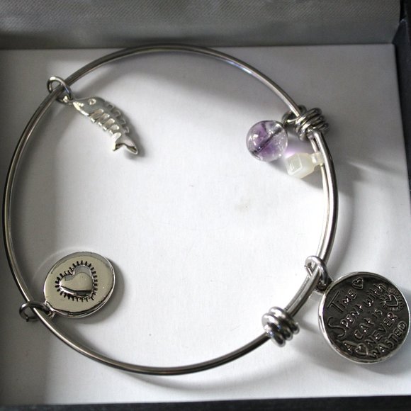 😊 Gratitude & Grace Silver Tone Cat Charm Bracelet - Picture 2 of 4